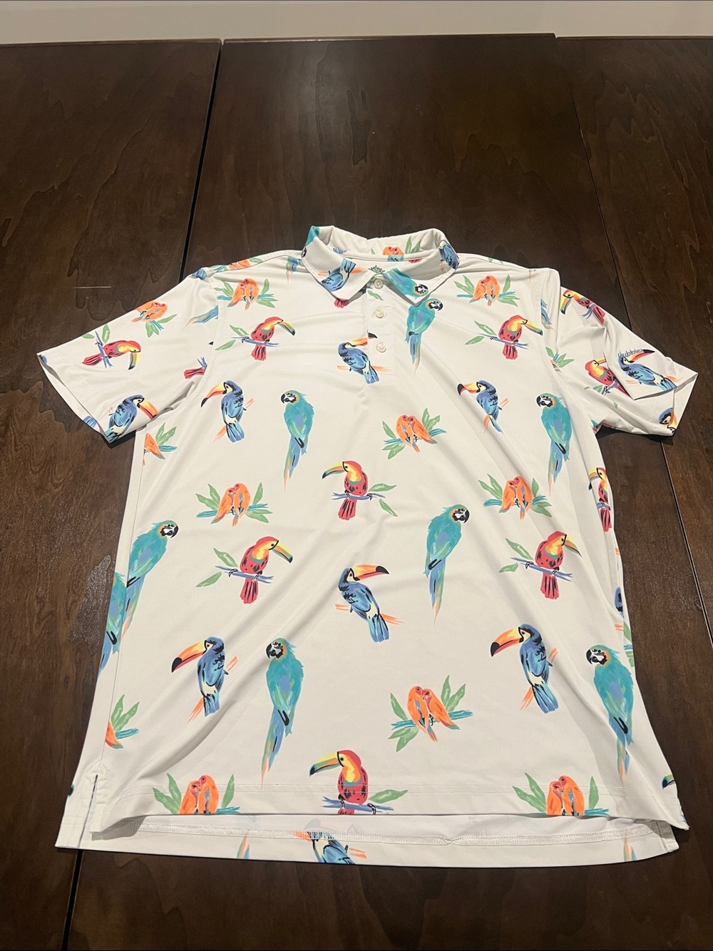 chubbies White Polo with Colorful Parrot Print